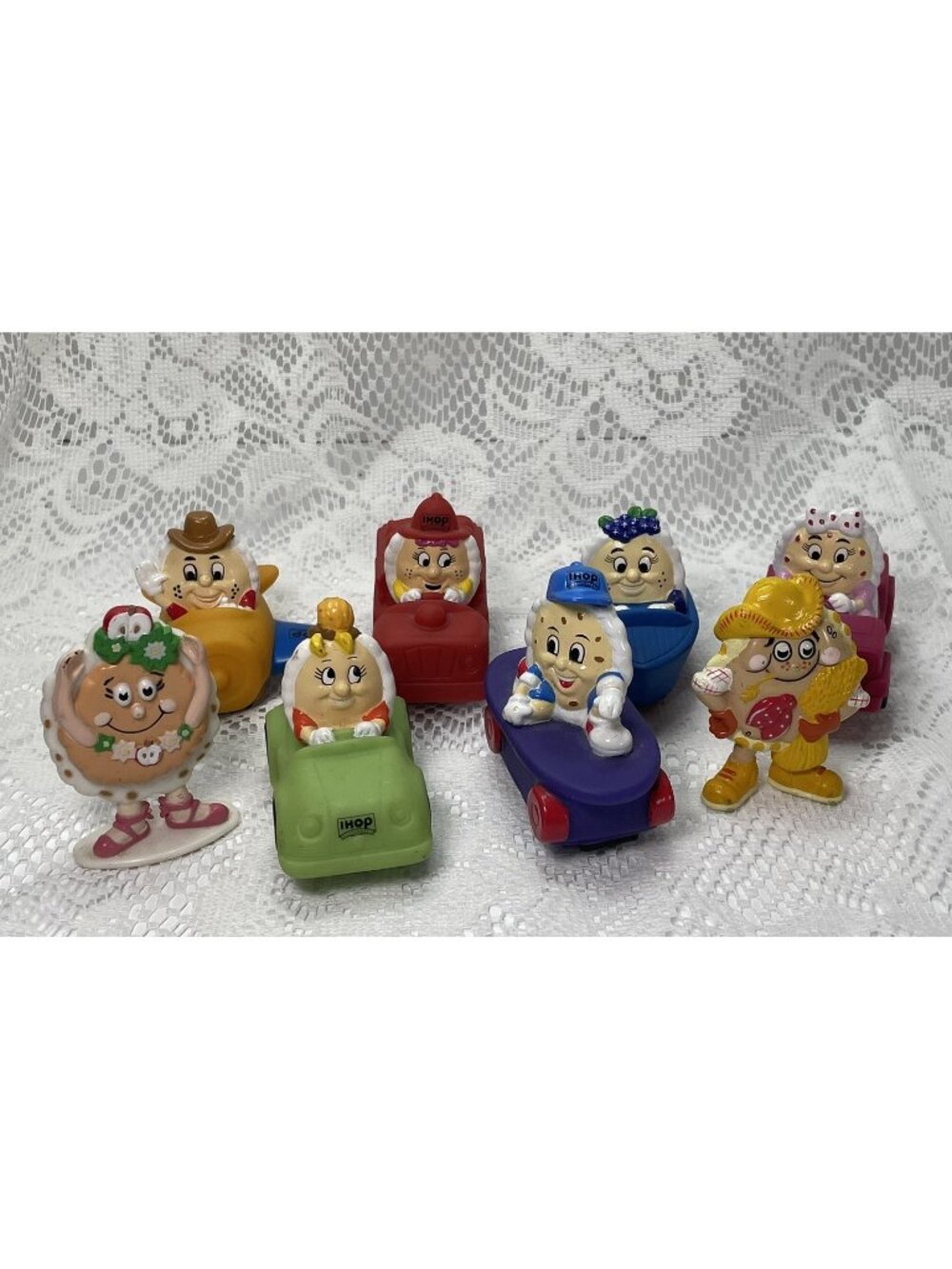Vintage Lot Of 8 IHOP Restaurant PVC Toy Figures Driving Cars from 1996 - Picture 1 of 16